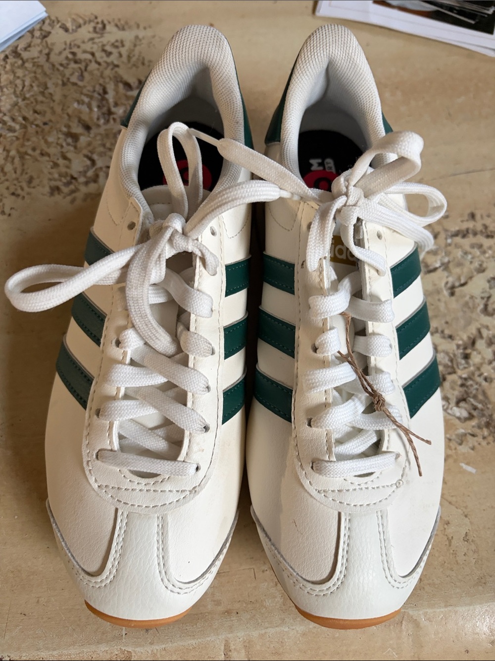 adidas Kids White Sneakers with Dark Green Stripes